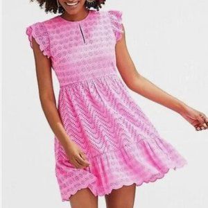NEW $168 Vineyard Vines Pink Allamanda Floral Eyelet Ruffle Mini Dress Sz 10